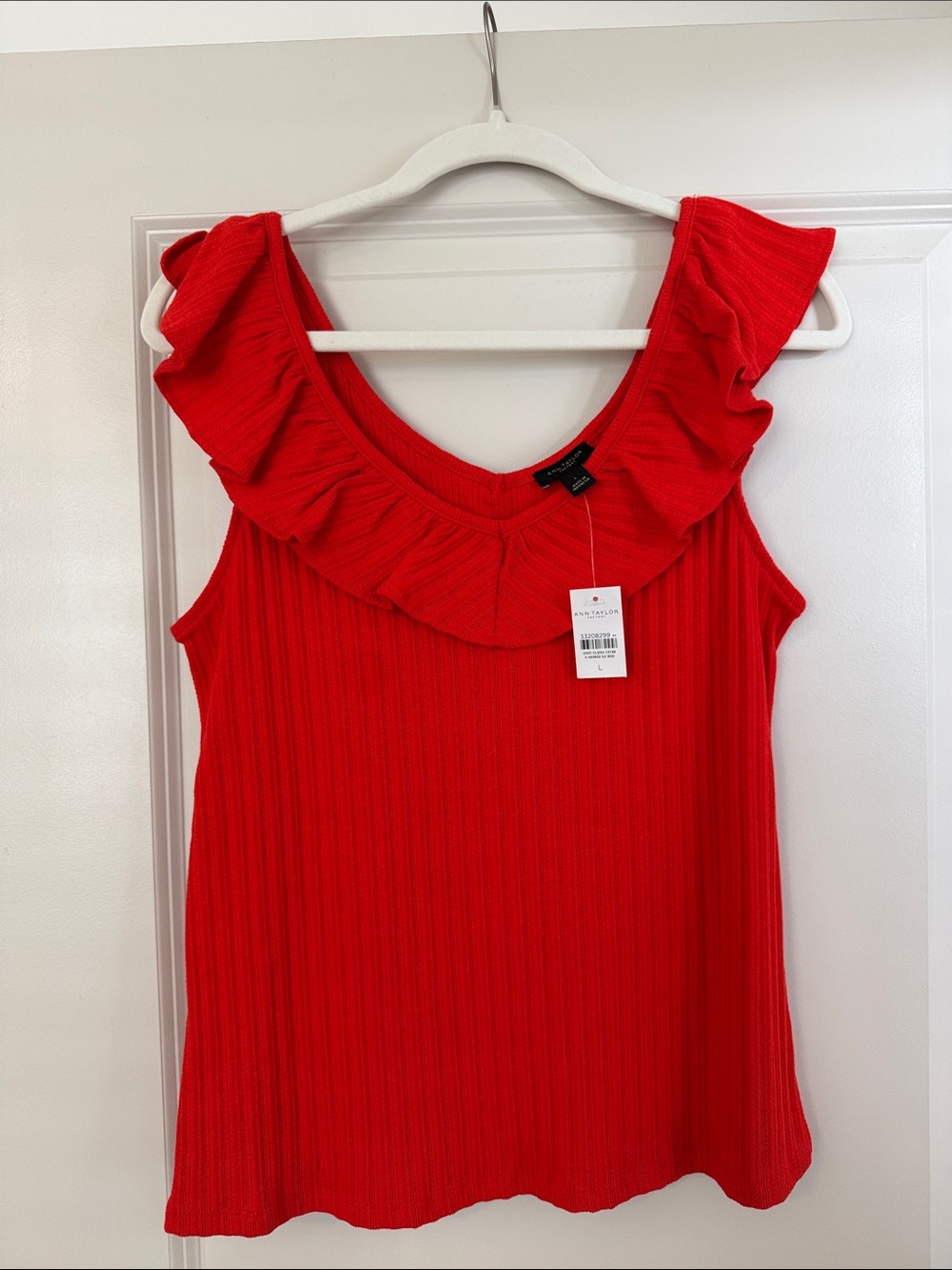 Ann Taylor Red Ruffle Ribbed Sleeveless Top NWT